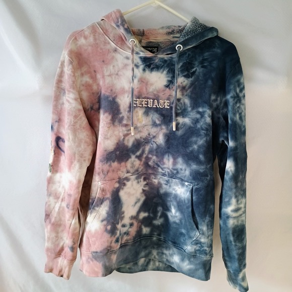 Blind Rooster Hoodie Embroidered Roses Elevate Tye Dye Women's Size S Blue Pink - Picture 1 of 10